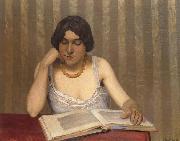 Felix  Vallotton Woman wiht Yellow Necklace Reading USA oil painting artist